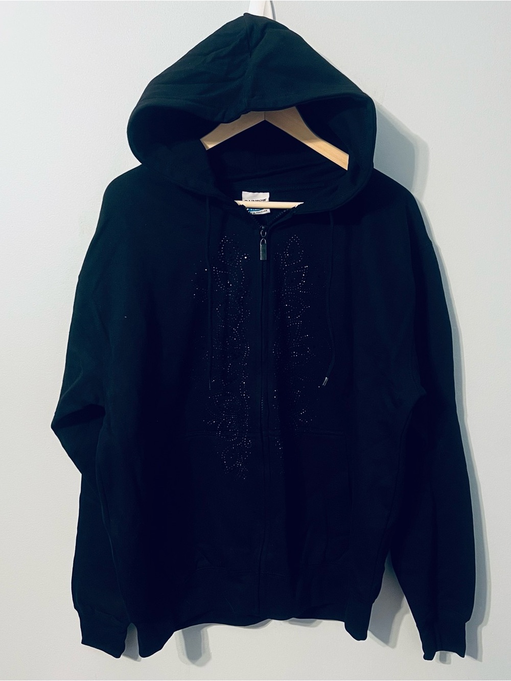 Rhinestone Embellished Full Zip Hoodie Women’s XL Black Sweatshirt NEW